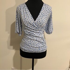 Boden Blue Polka Dot Wrap Blouse Top